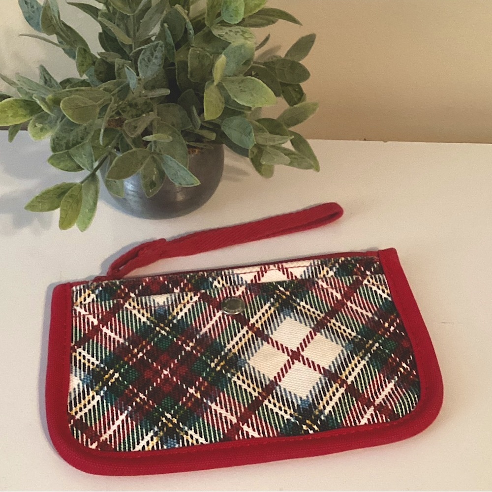 Lands' End Christmas Plaid Wristlet Wallet